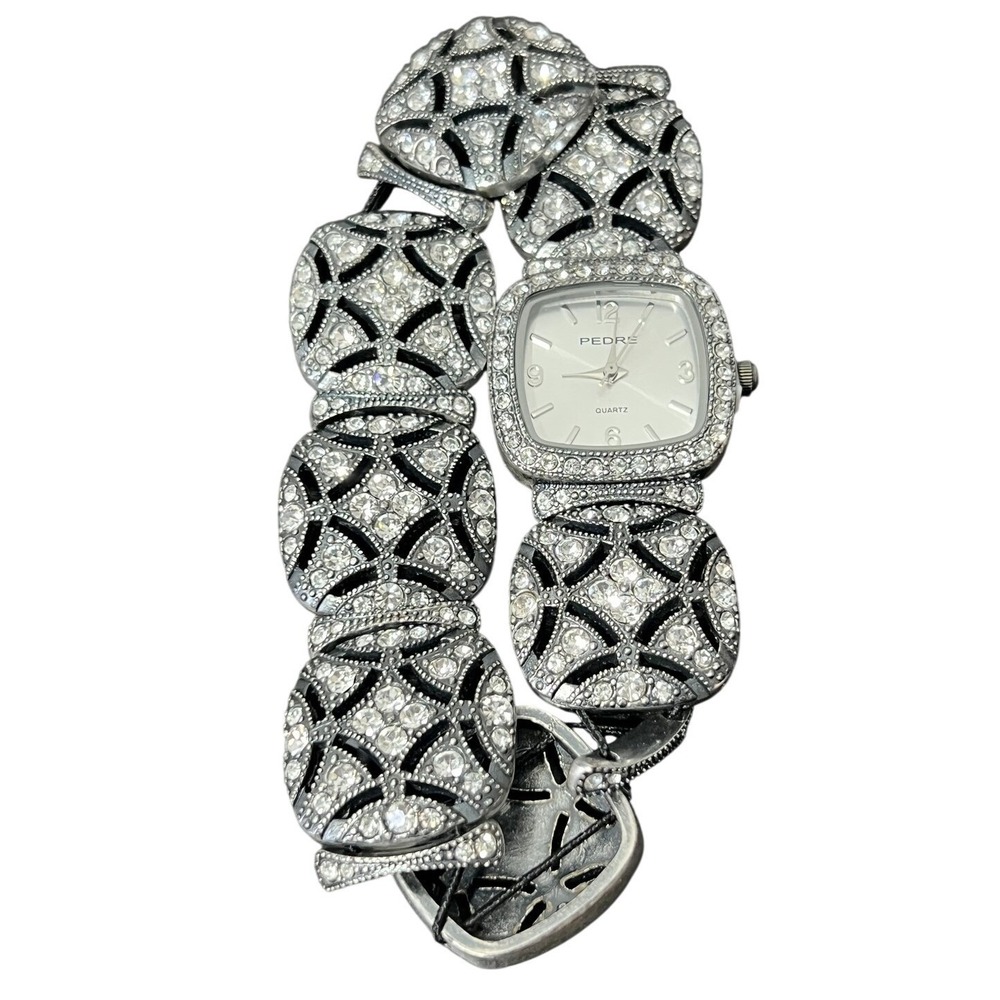 Pedre‎ Women's Silver Tone Rhinestone Bracelet Watch Quartz Untested